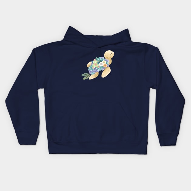 Sea Turtle with Shrubbery Shell Kids Hoodie by Khotekmei